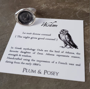 Owl Wax Seal Ring - The night is full of wisdom