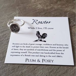 Rooster - While I live I'll crow - Skinny Whimsy Ring