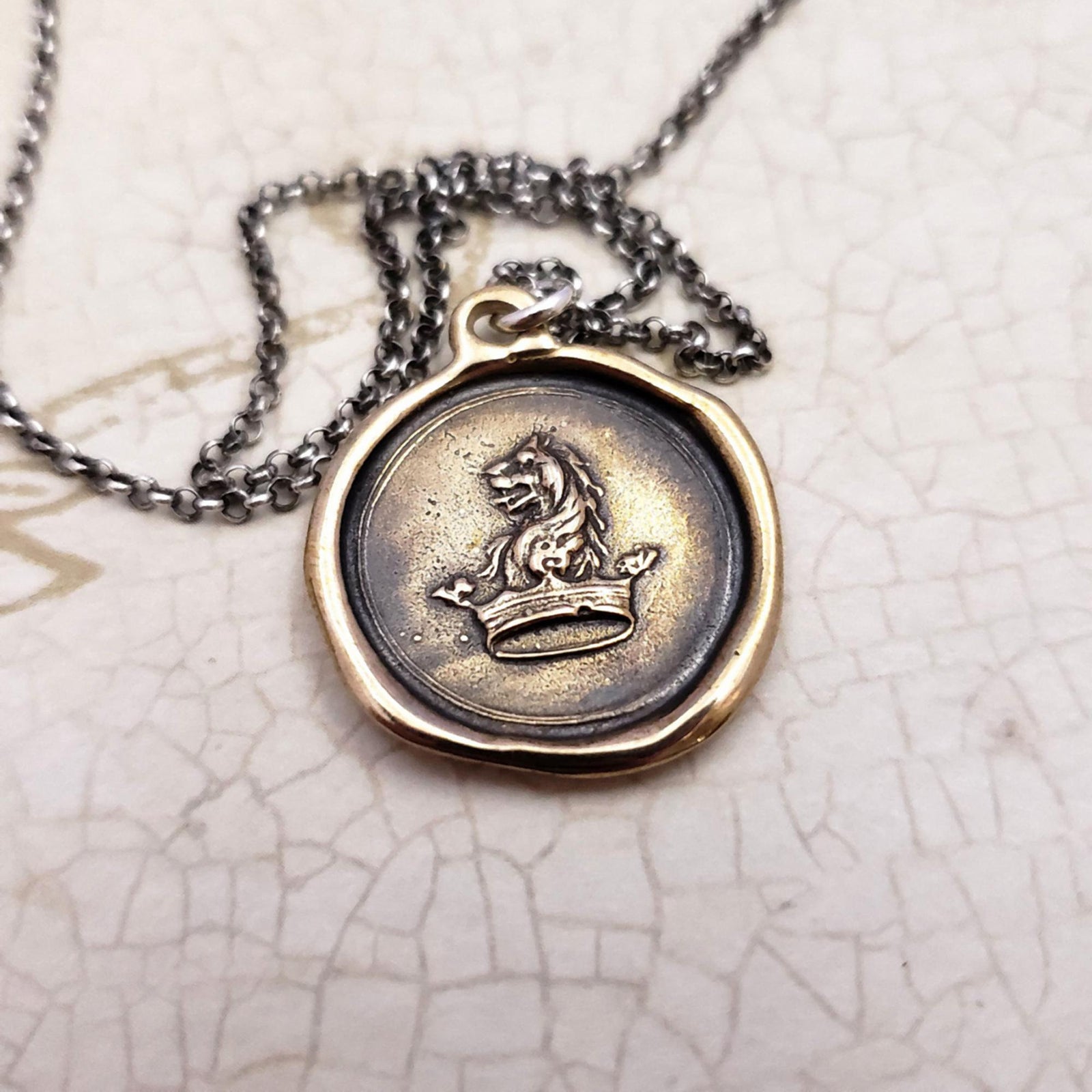Lion and Crown - Courage to Dream pendant in bronze