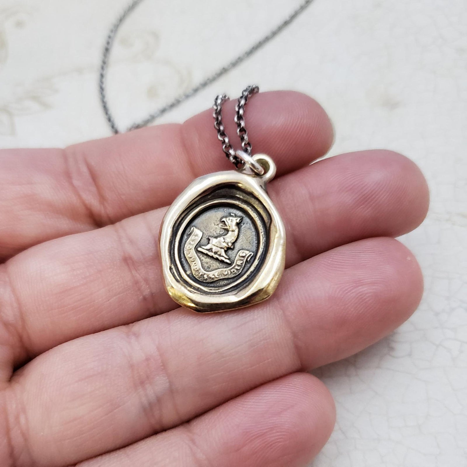 Eagle and Crown Wax Seal Pendant in Bronze
