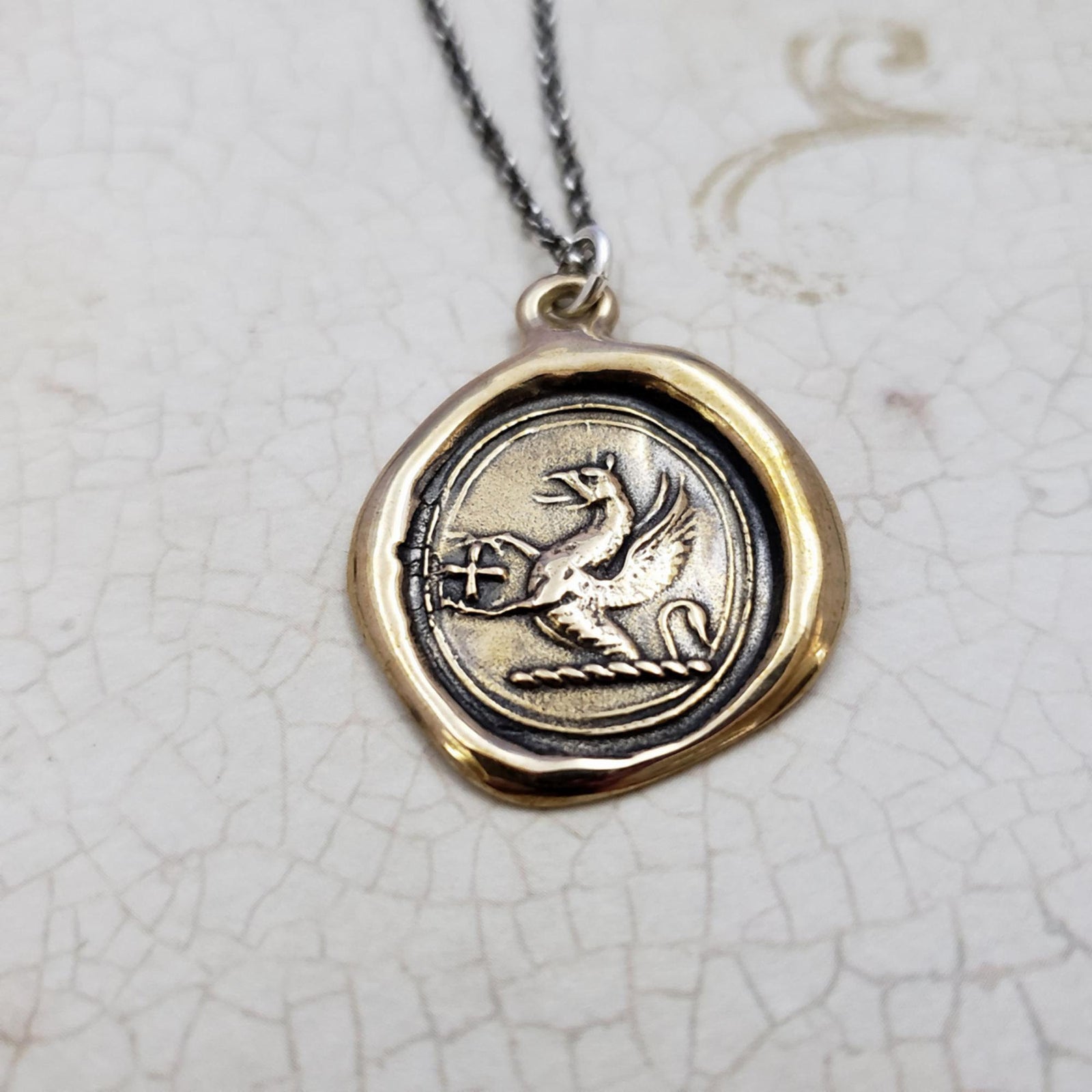 Griffin and Cross in Bronze - Guardianship and Faith