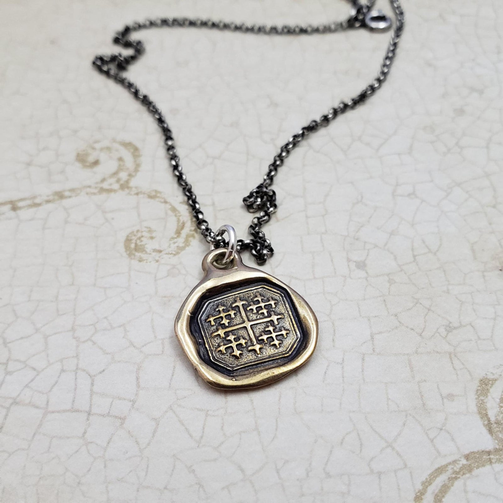 Jerusalem Cross Necklace in Bronze