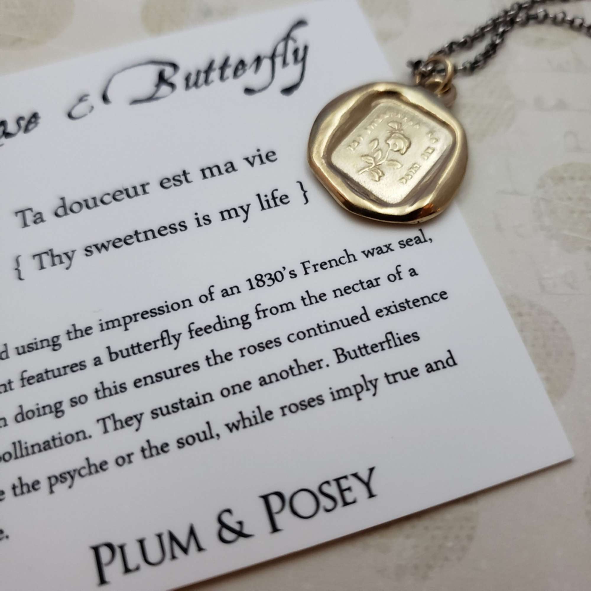 Rose and Butterfly - Thy sweetness is my life Pendant in Gold Vermeil