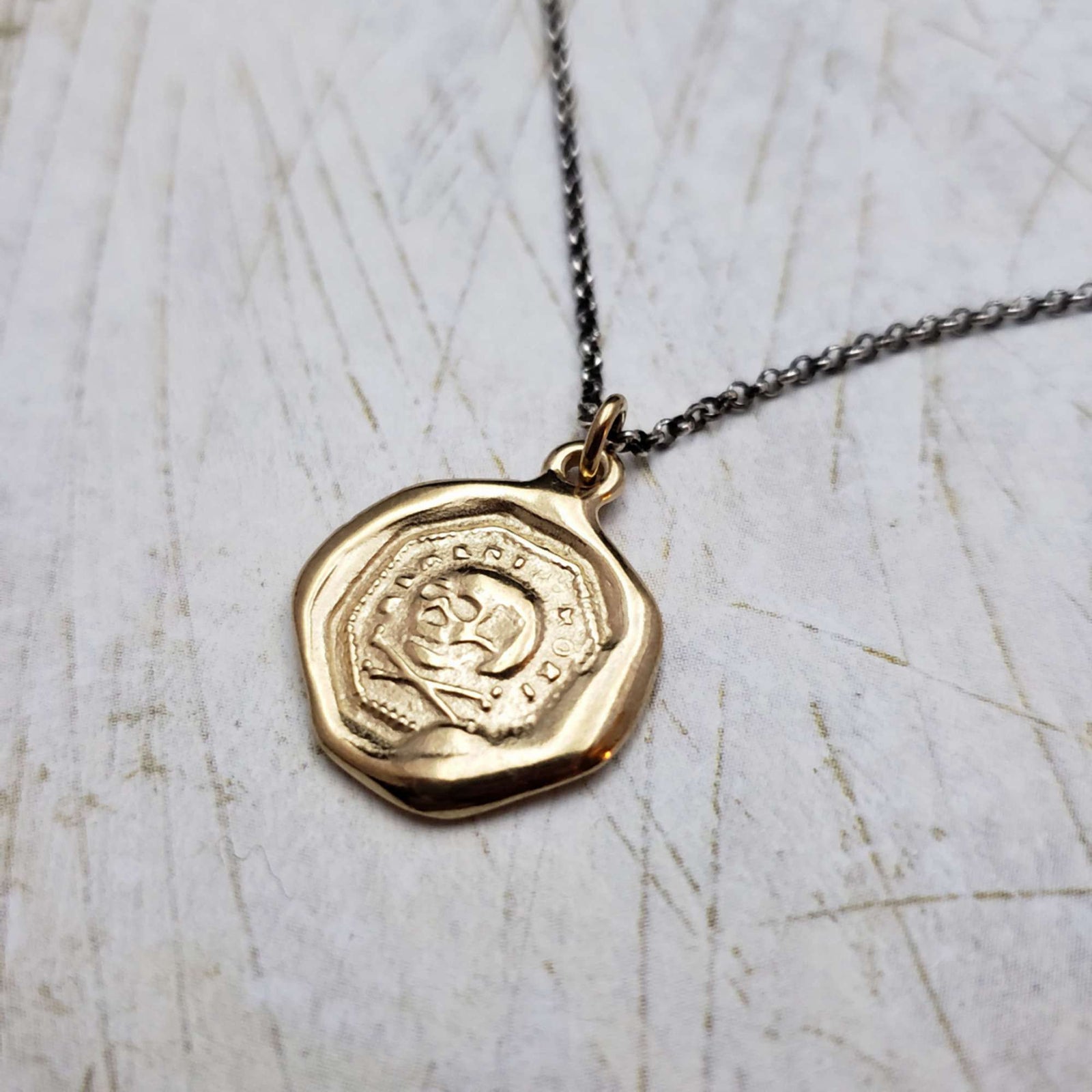 Skull & Crossbones Memento Mori Necklace in Gold Vermeil