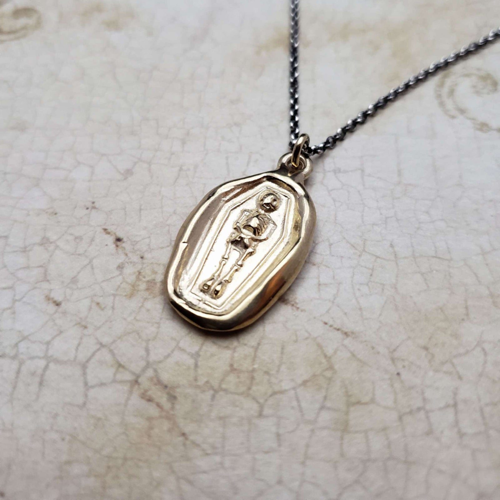 Skeleton Memento Mori Necklace in Gold Vermeil