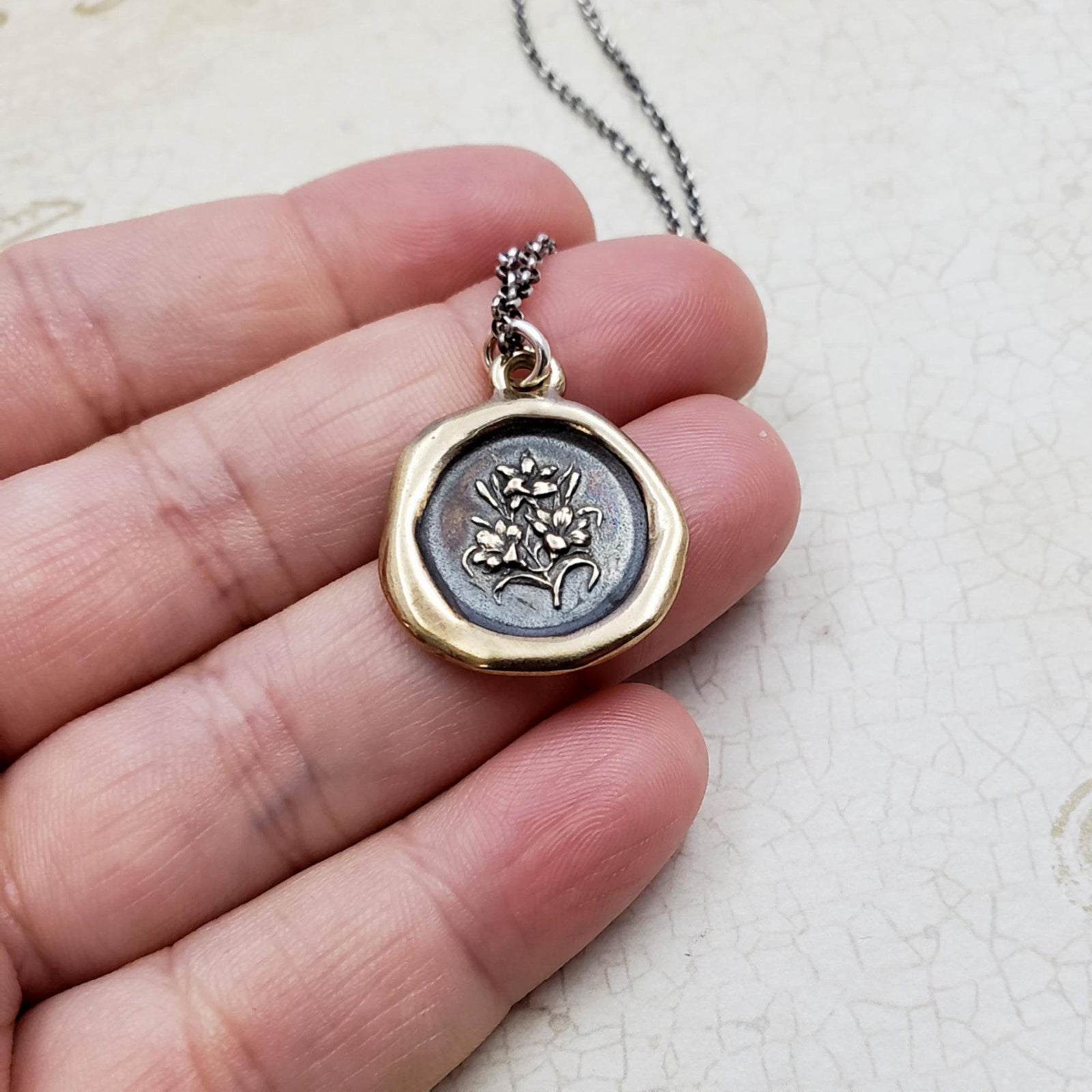 Lily Flower Pendant Necklace in Bronze