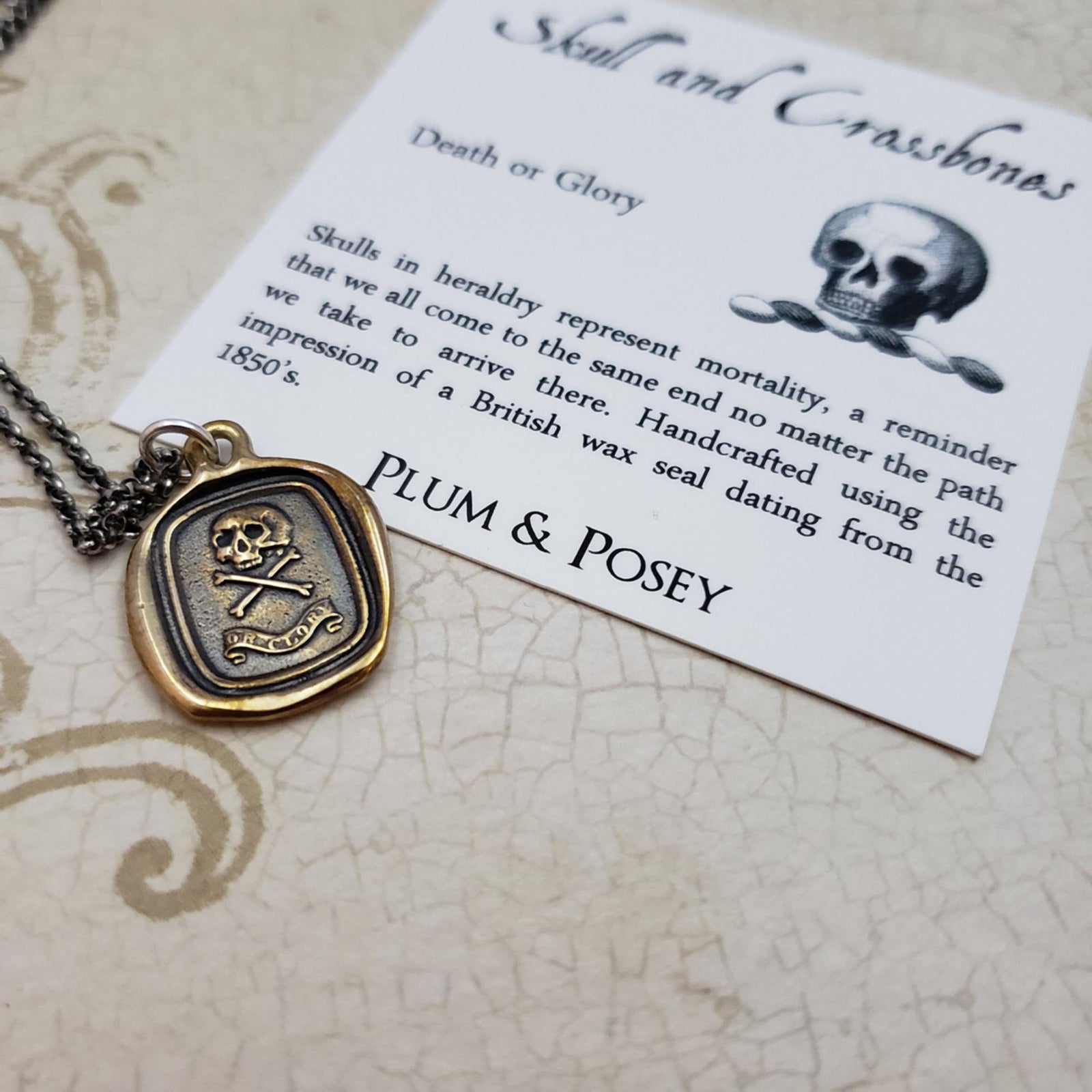 Skull and Crossbones 'Death or Glory' Necklace in Bronze