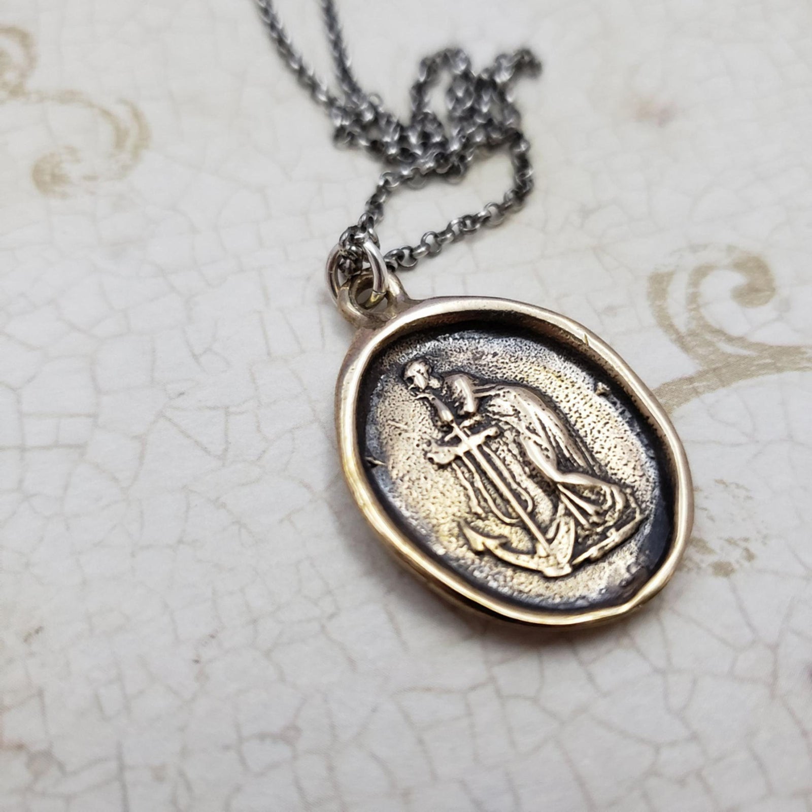 Hope and Faith - Lady of the Sea and anchor necklace in Bronze