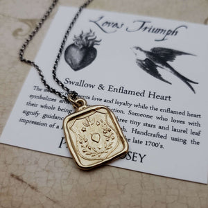 Swallow and Enflamed Heart Wax Seal Pendant in Gold Vermeil