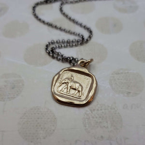 Elephant Necklace - My Strength is my Virtue in Gold Vermeil