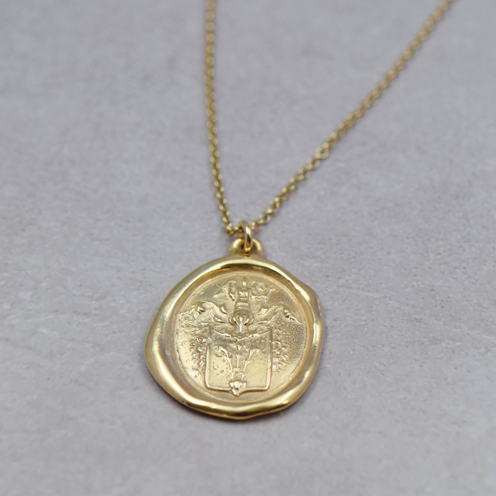 Angel and Fleur De Lis in Gold Vermeil