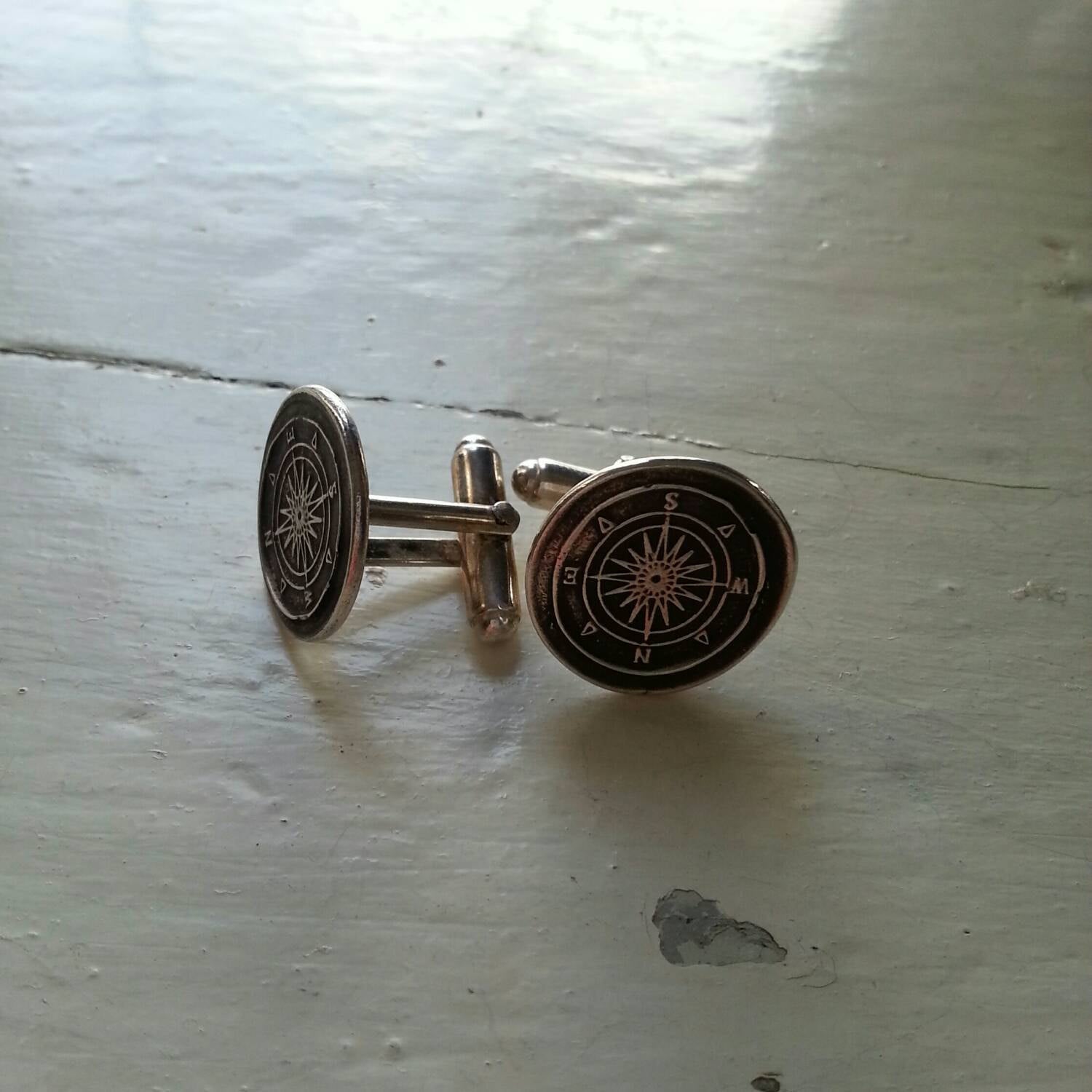 Compass Silver Mens Cufflinks