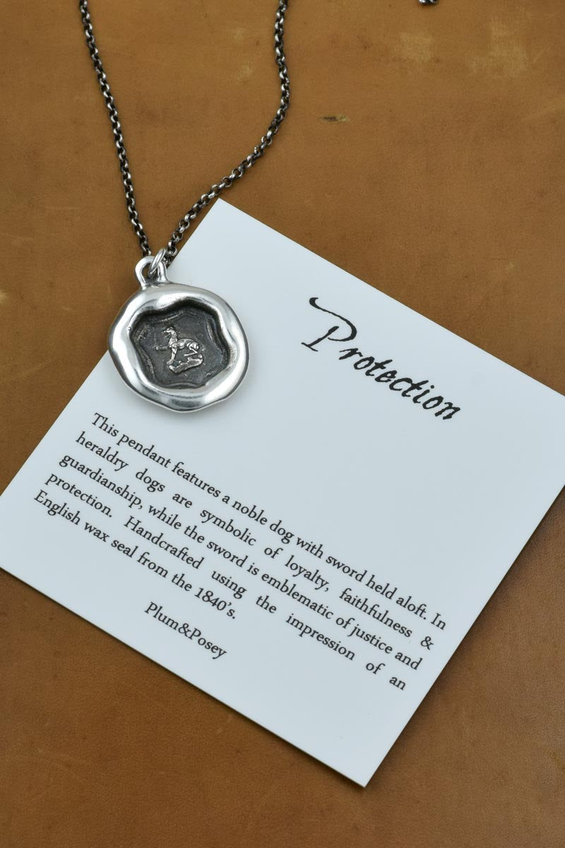 Dog and Sword Protection Necklace in bronze