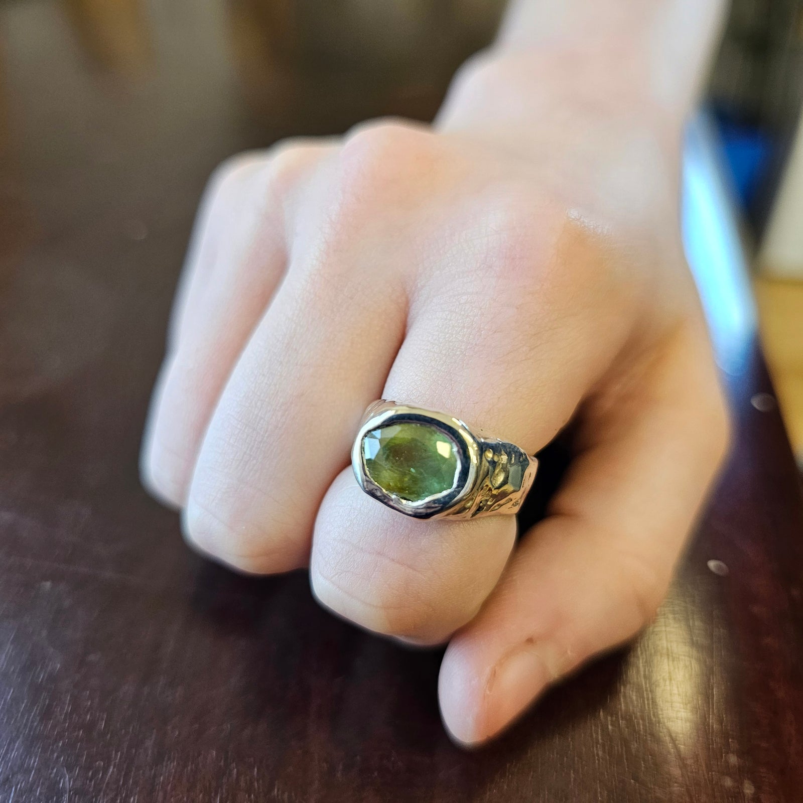 Fairytale Ring with Green Sapphire, Sterling Silver, Size 8