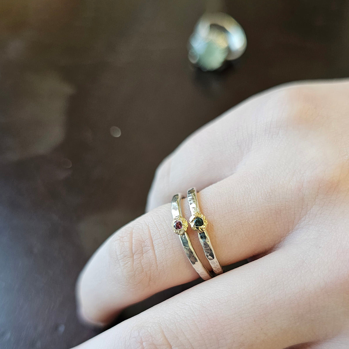 Tourmaline Stacking Pair, Sterling Silver, Size 6.5