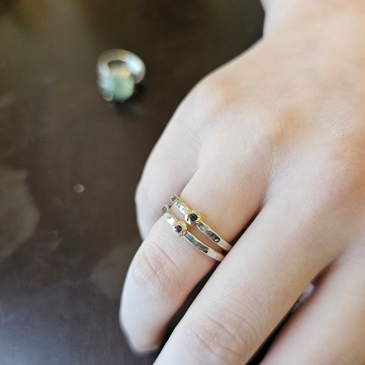 Tourmaline Stacking Pair, Sterling Silver, Size 6.5