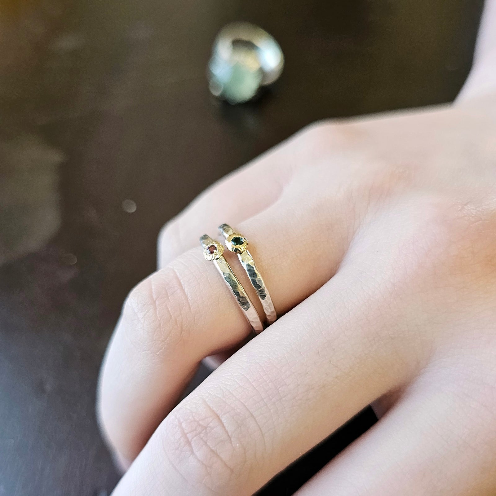 Tourmaline Stacking Pair, Sterling Silver, Size 6.5