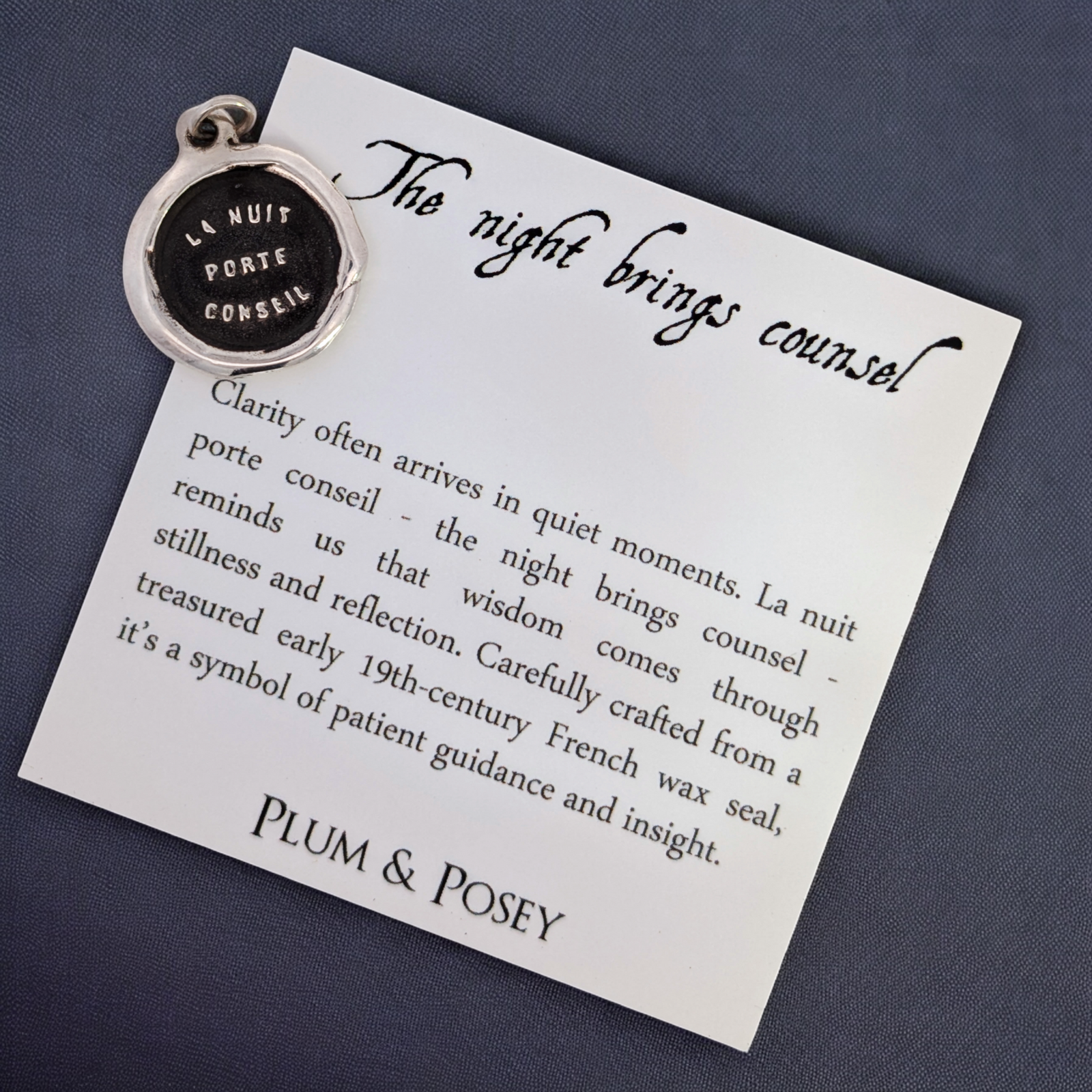 The Night Brings Counsel - Silver Wax Seal Pendant
