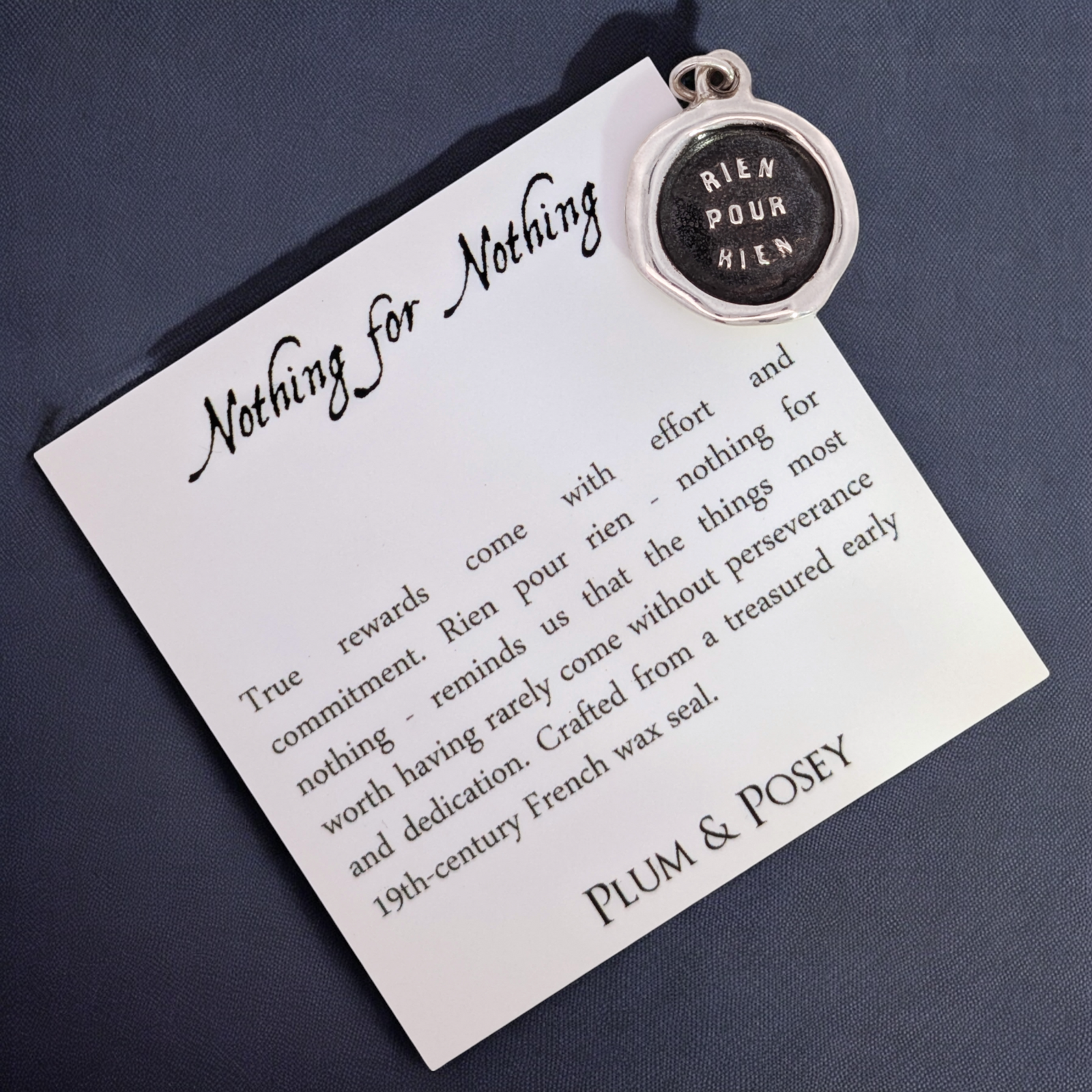 Nothing for Nothing - Silver Wax Seal Pendant