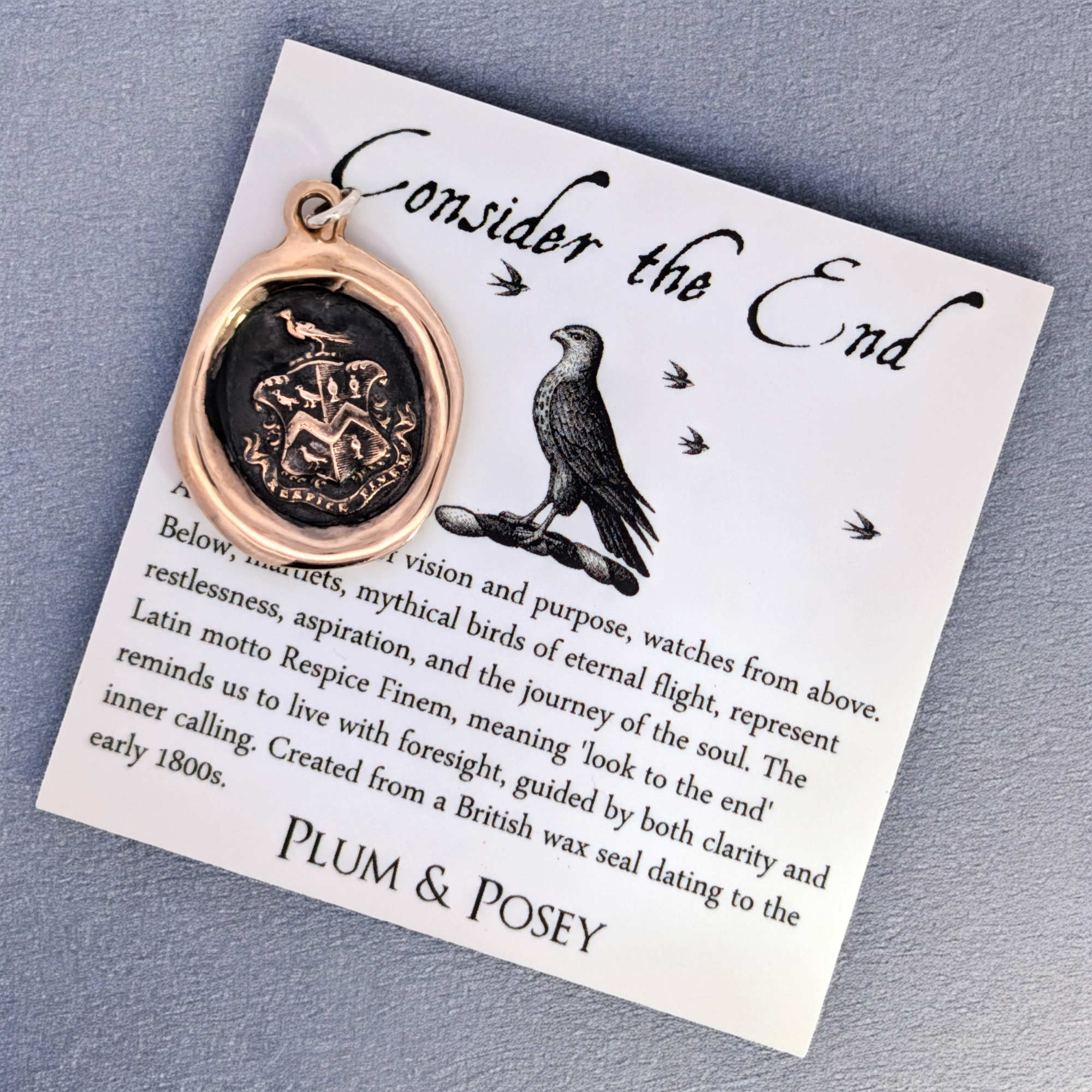 Consider the End - Bronze Hawk and Martlet Wax Seal Pendant