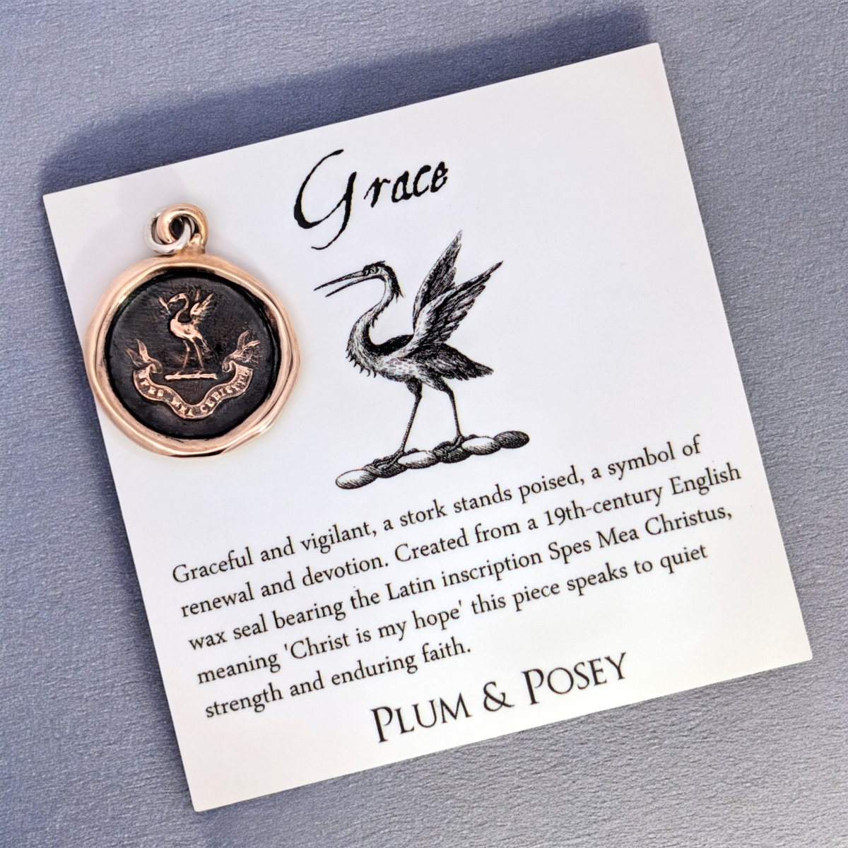 Grace - Bronze Stork Wax Seal Pendant