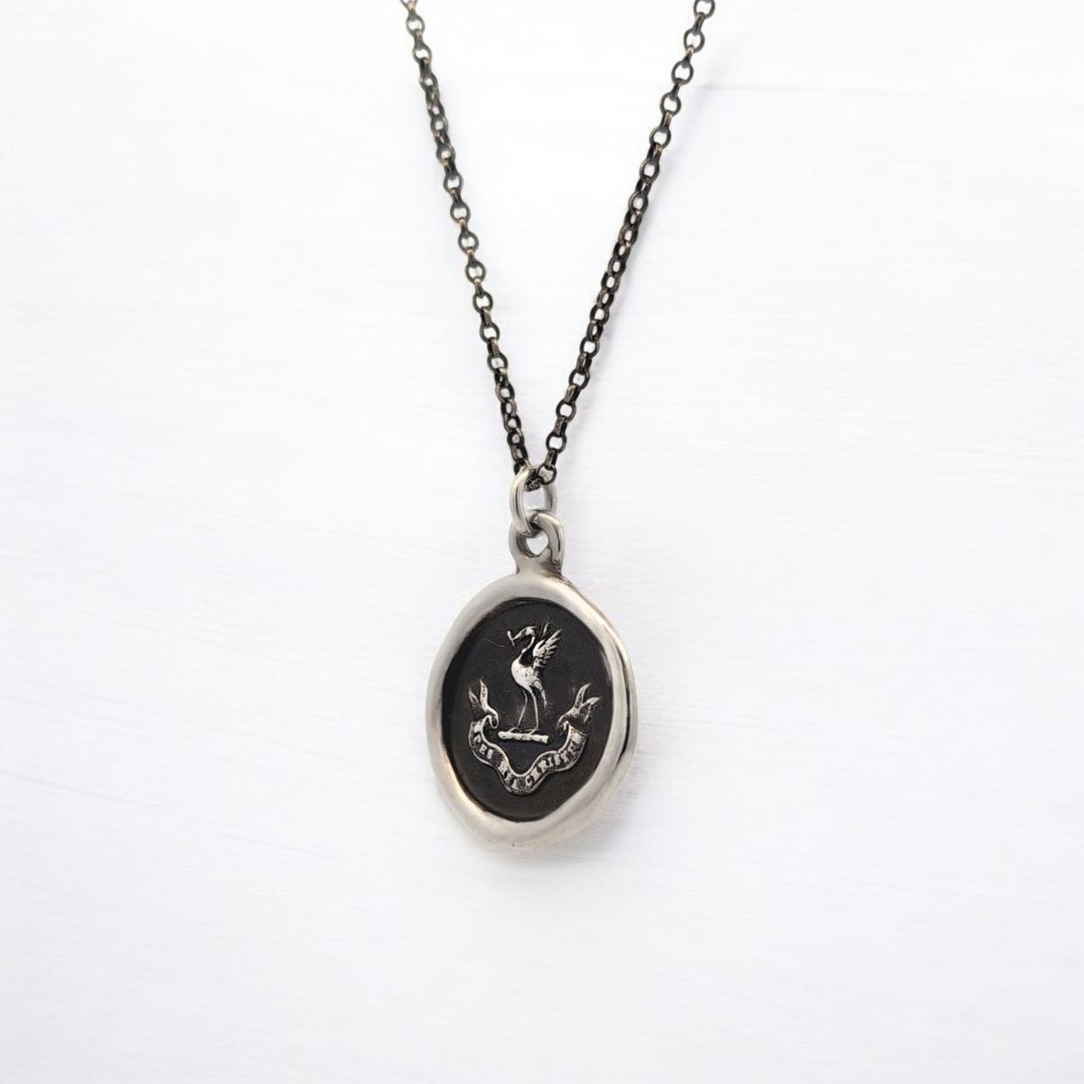 Grace - Silver Stork Wax Seal Pendant