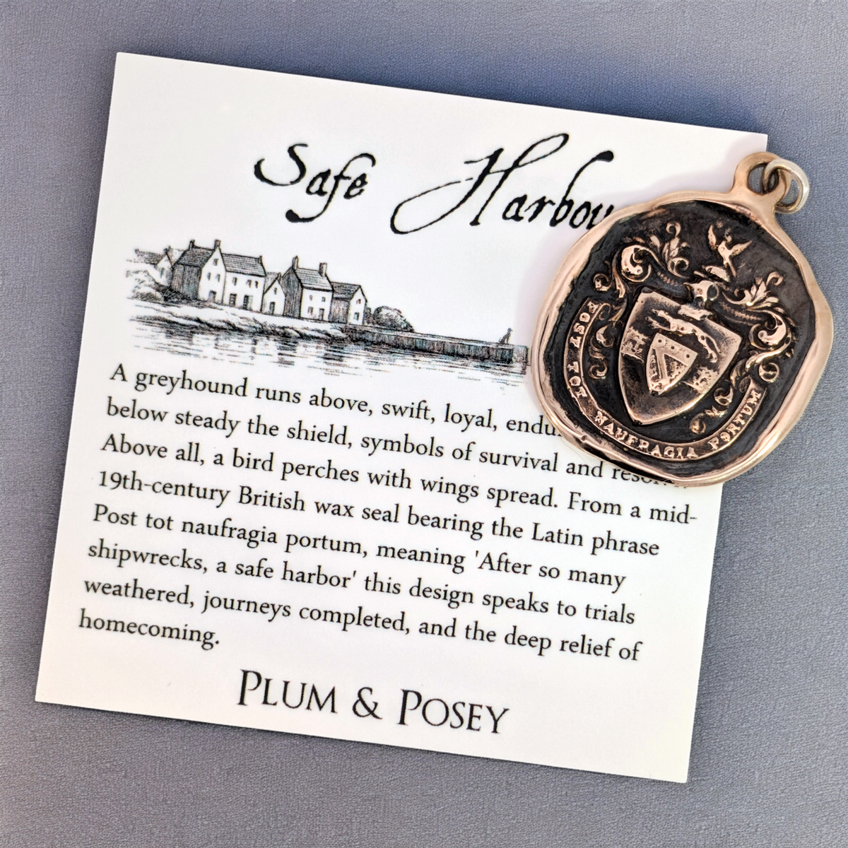 Safe Harbour – Bronze Greyhound and Anchor Wax Seal Pendant