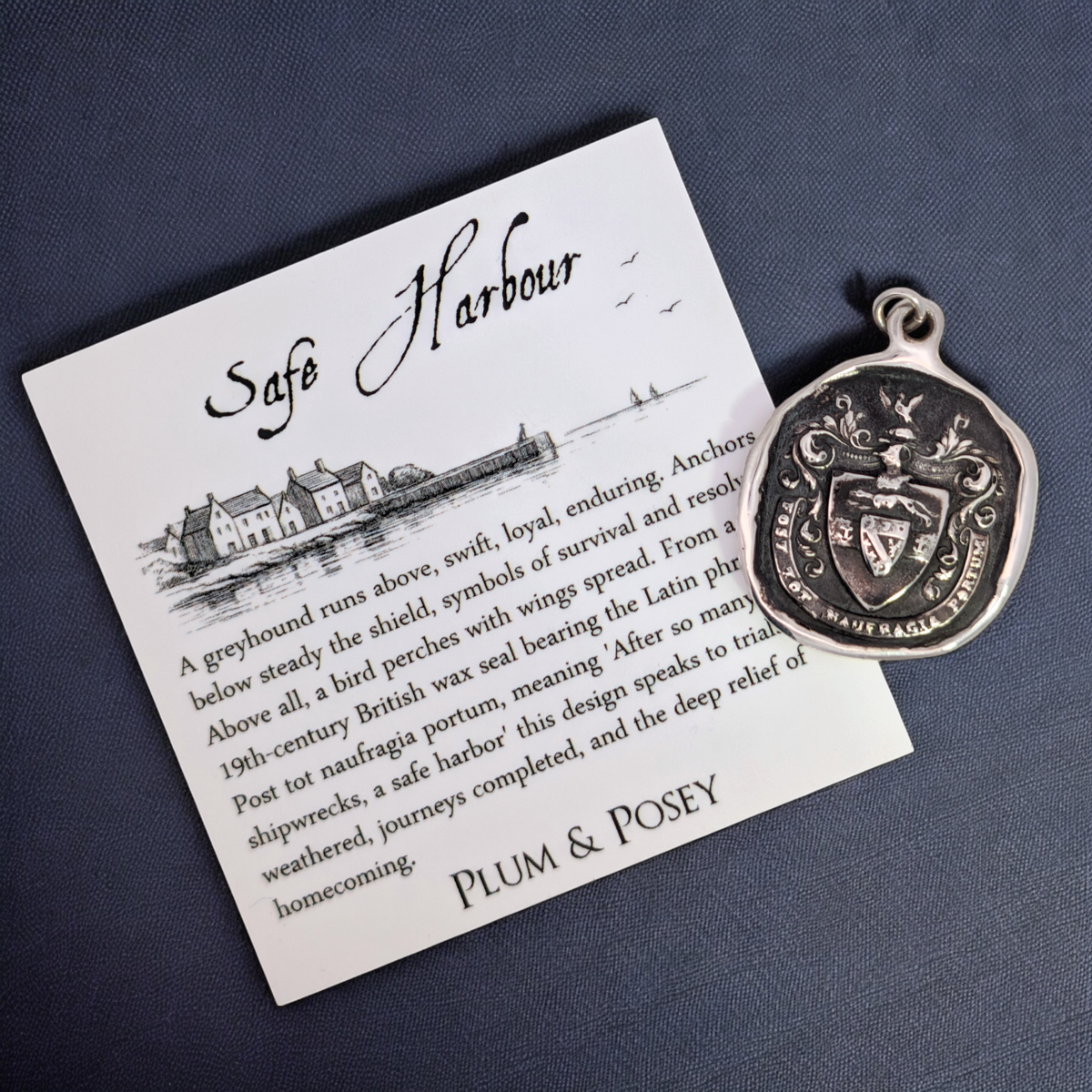Safe Harbour - Silver Greyhound and Anchor Wax Seal Pendant