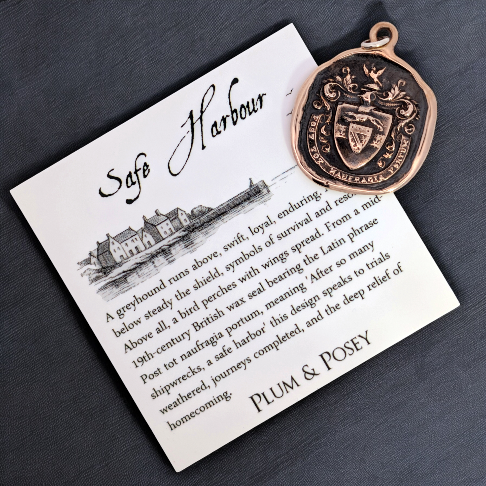 Safe Harbour – Bronze Greyhound and Anchor Wax Seal Pendant