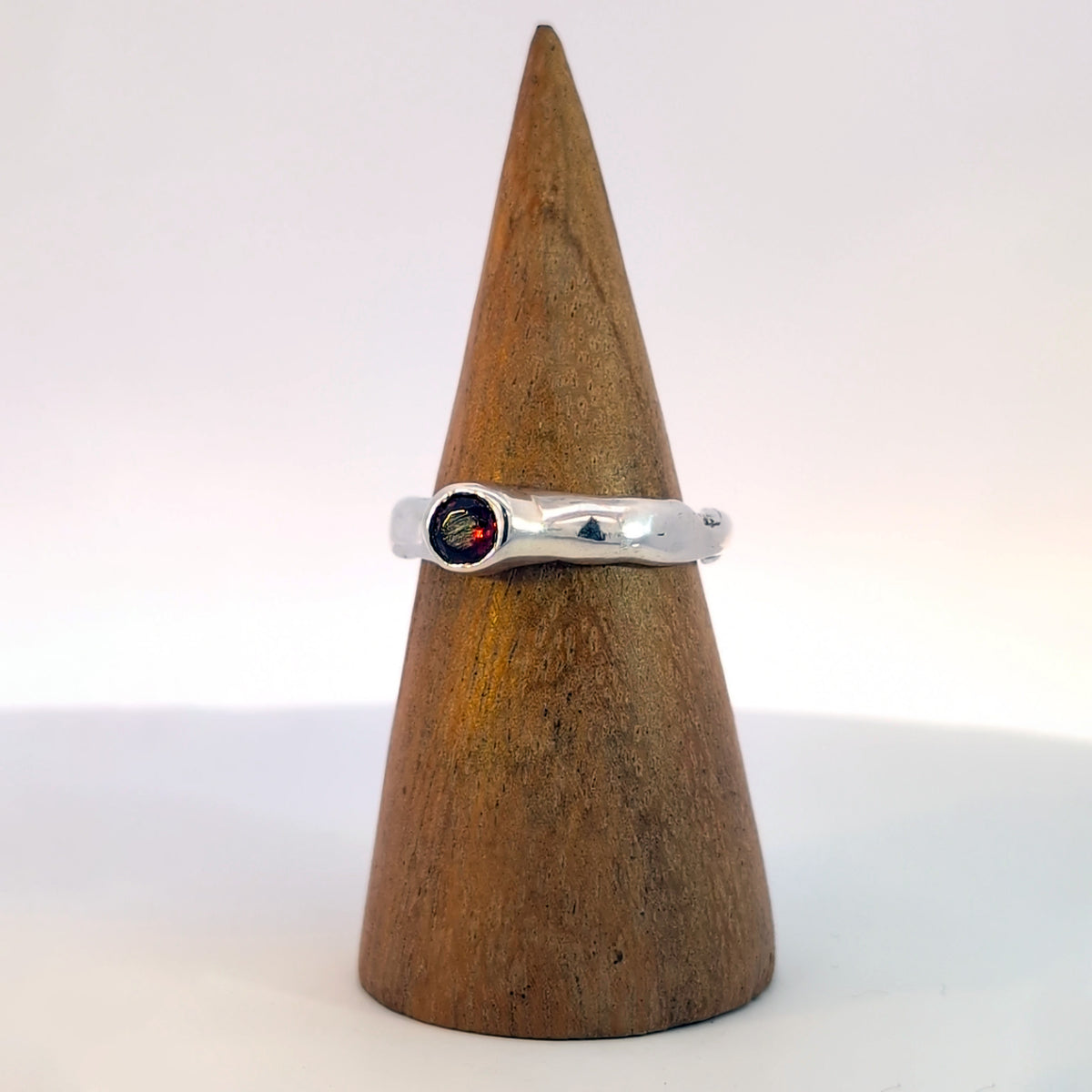 Fairytale Ring with Light Red Garnet, Sterling Silver, Size 9.5