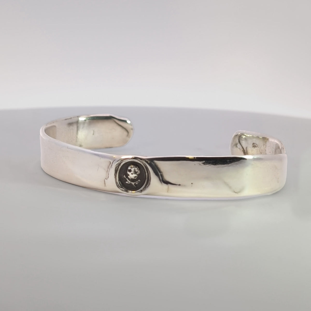 Tiny Skull and Crossbones Seal Cuff, Sterling Silver