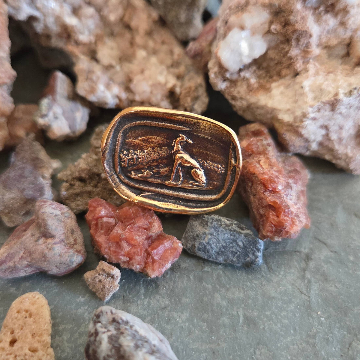 Greyhound Seal Ring, Bronze on Sterling, Size 8.25