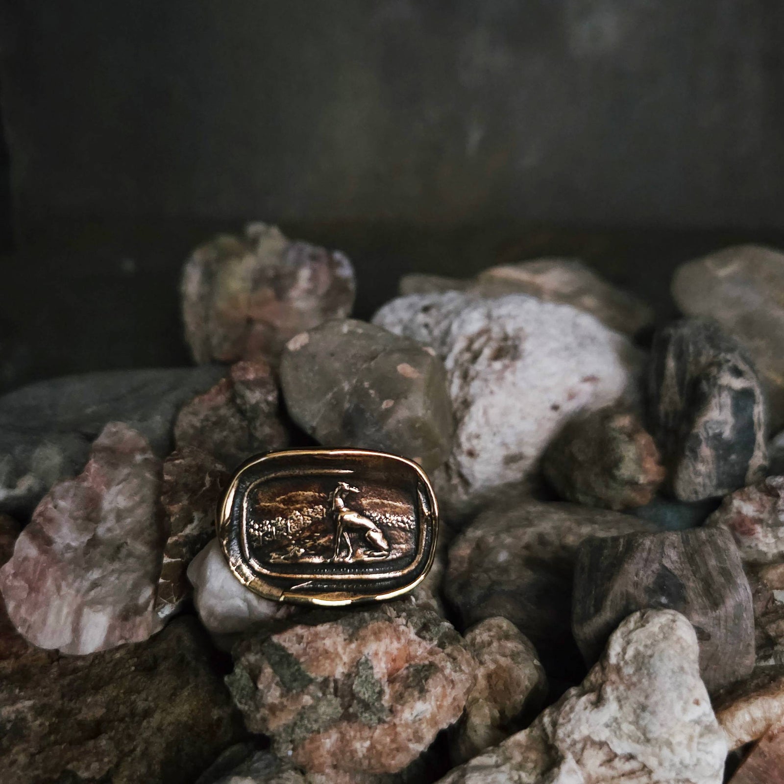 Greyhound Seal Ring, Bronze on Sterling, Size 8.25