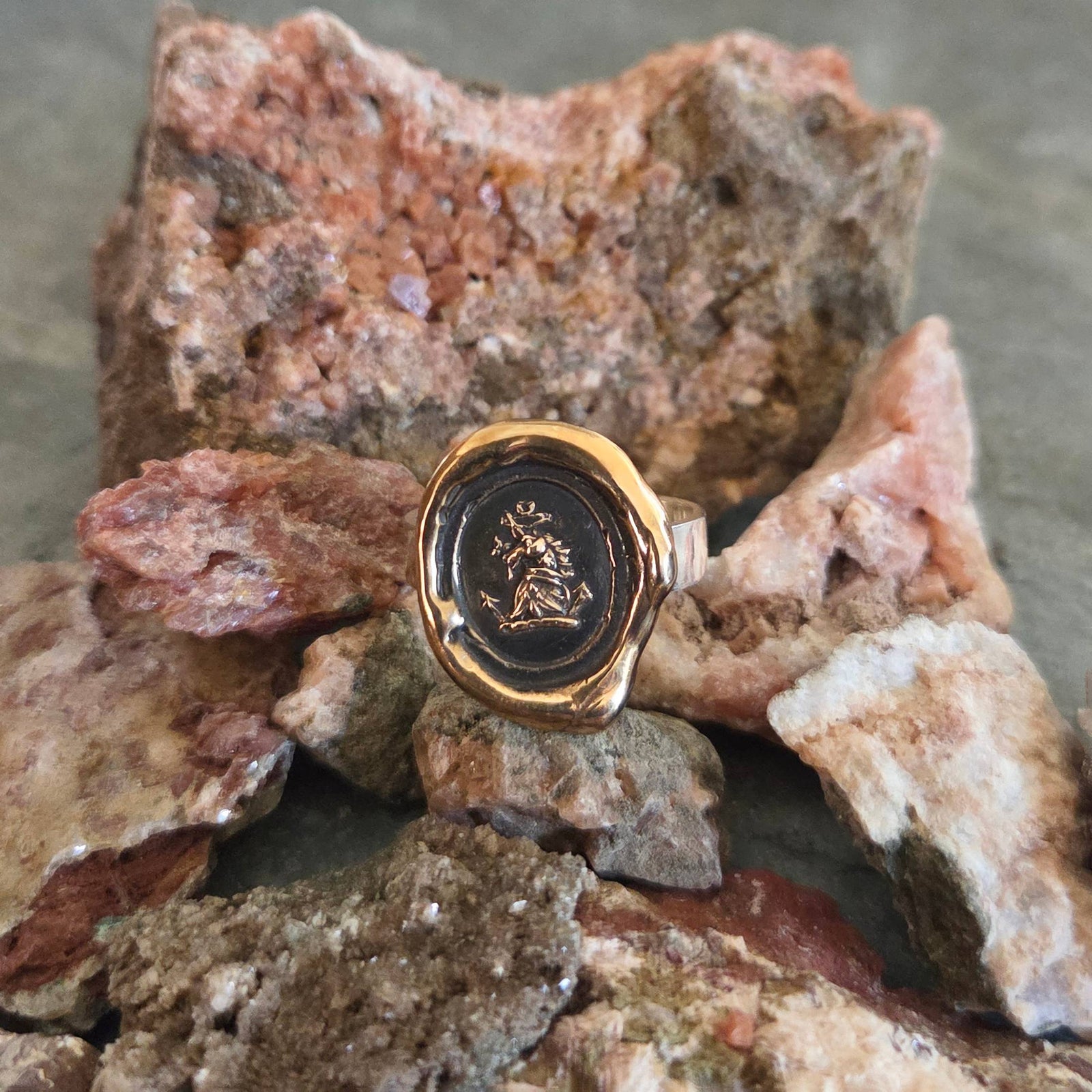 Horse Head Seal Ring, Bronze on Sterling, Size 10.75