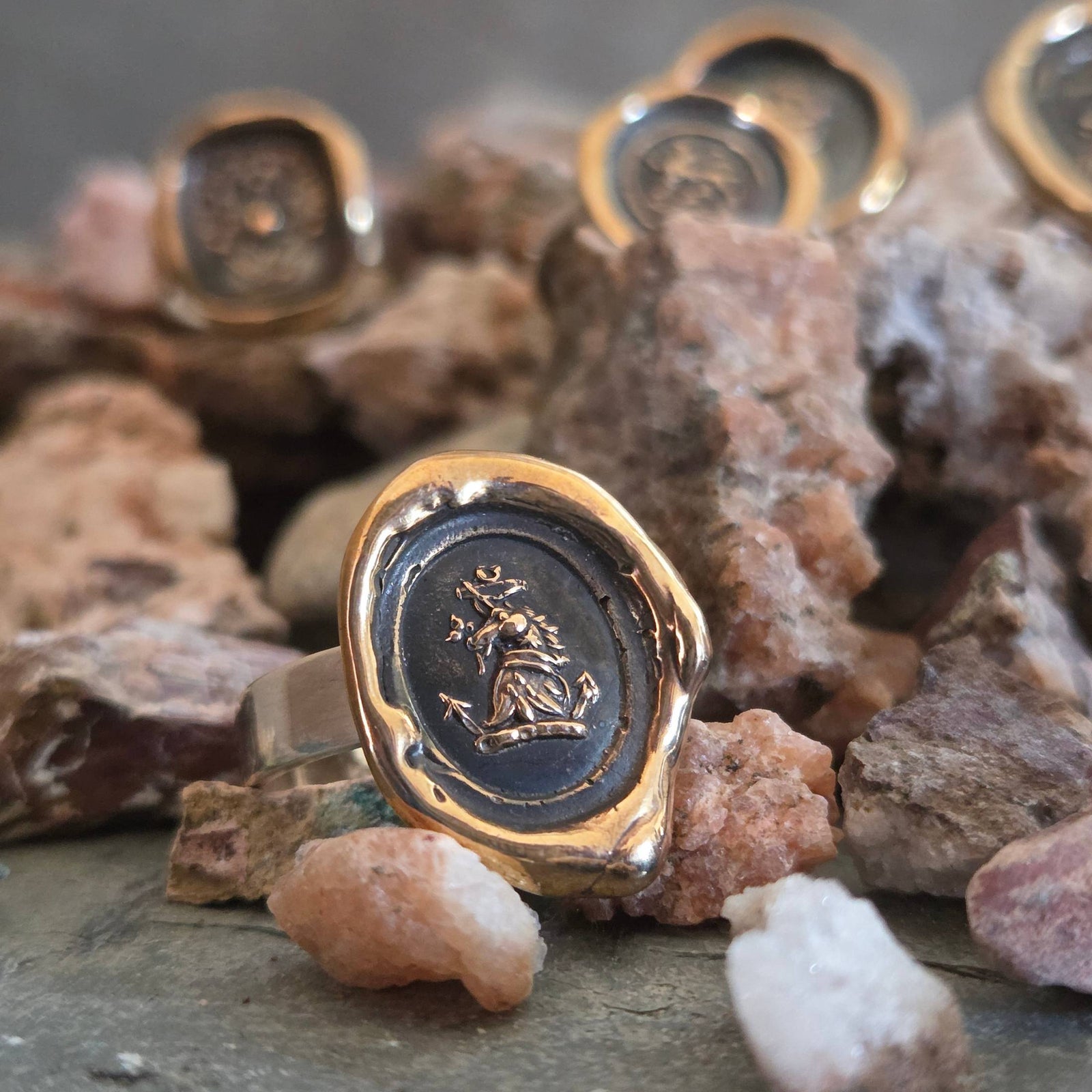 Horse Head Seal Ring, Bronze on Sterling, Size 10.75