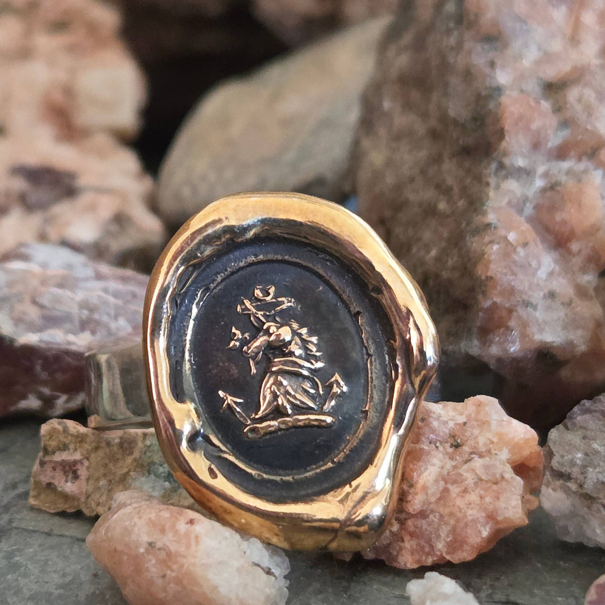 Horse Head Seal Ring, Bronze on Sterling, Size 10.75