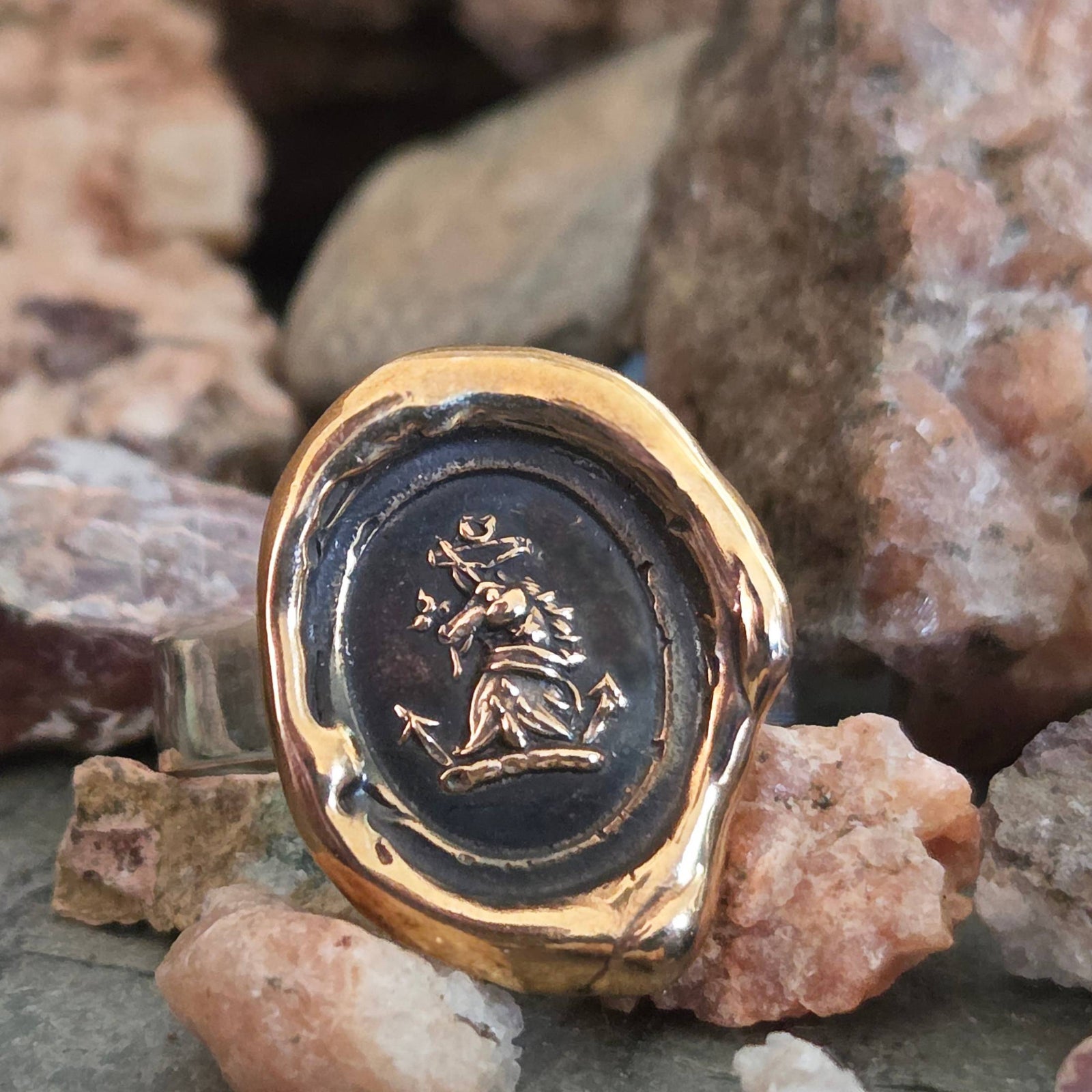 Horse Head Seal Ring, Bronze on Sterling, Size 10.75