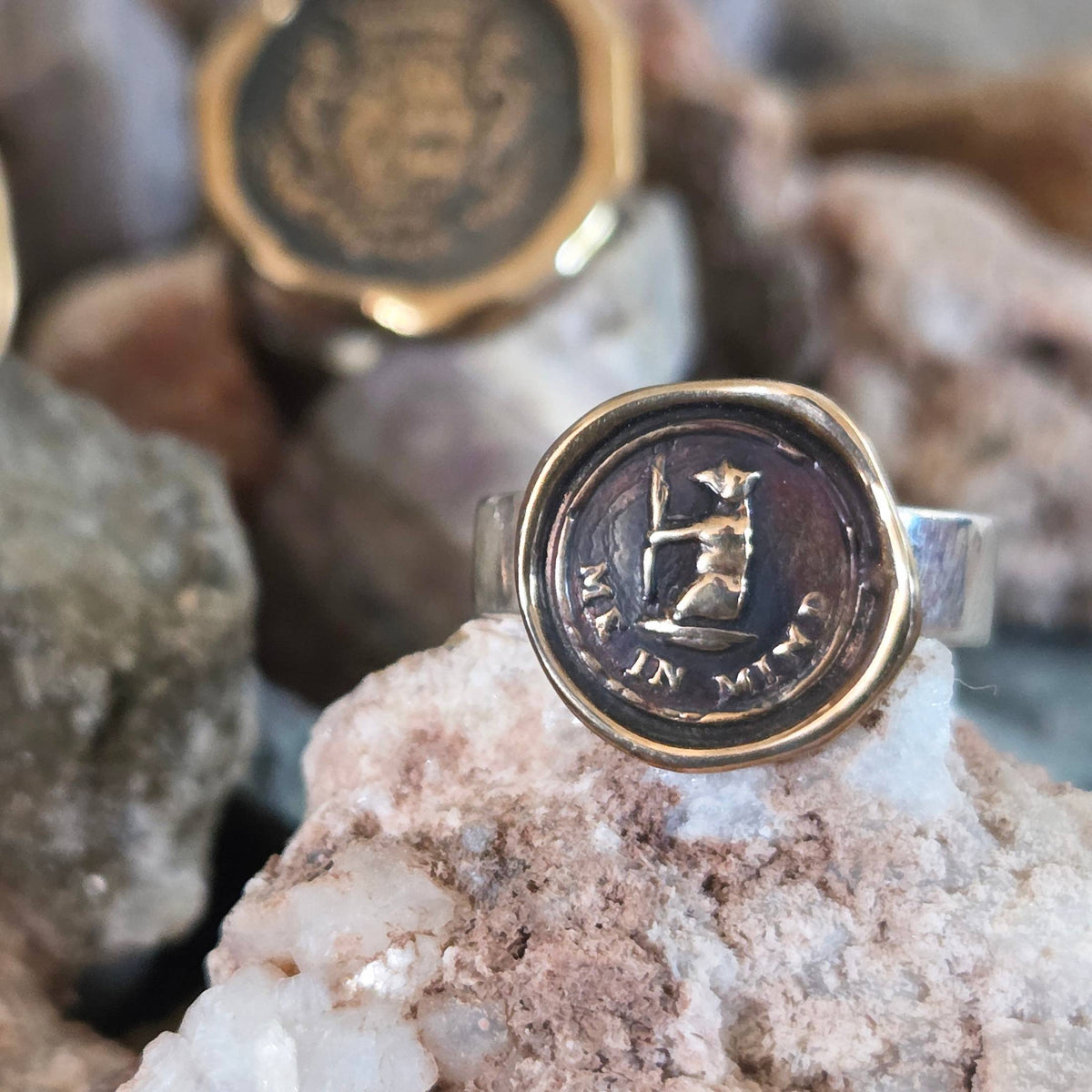 Bear Me In Mind Seal Ring, Bronze on Sterling, Size 4.5