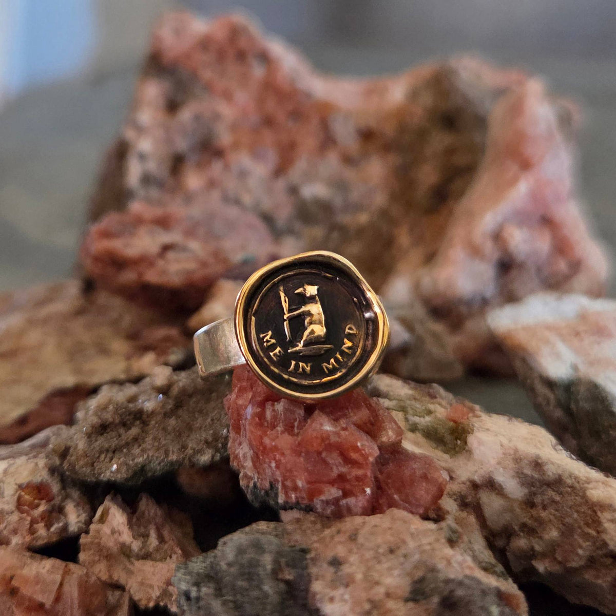 Bear Me In Mind Seal Ring, Bronze on Sterling, Size 4.5