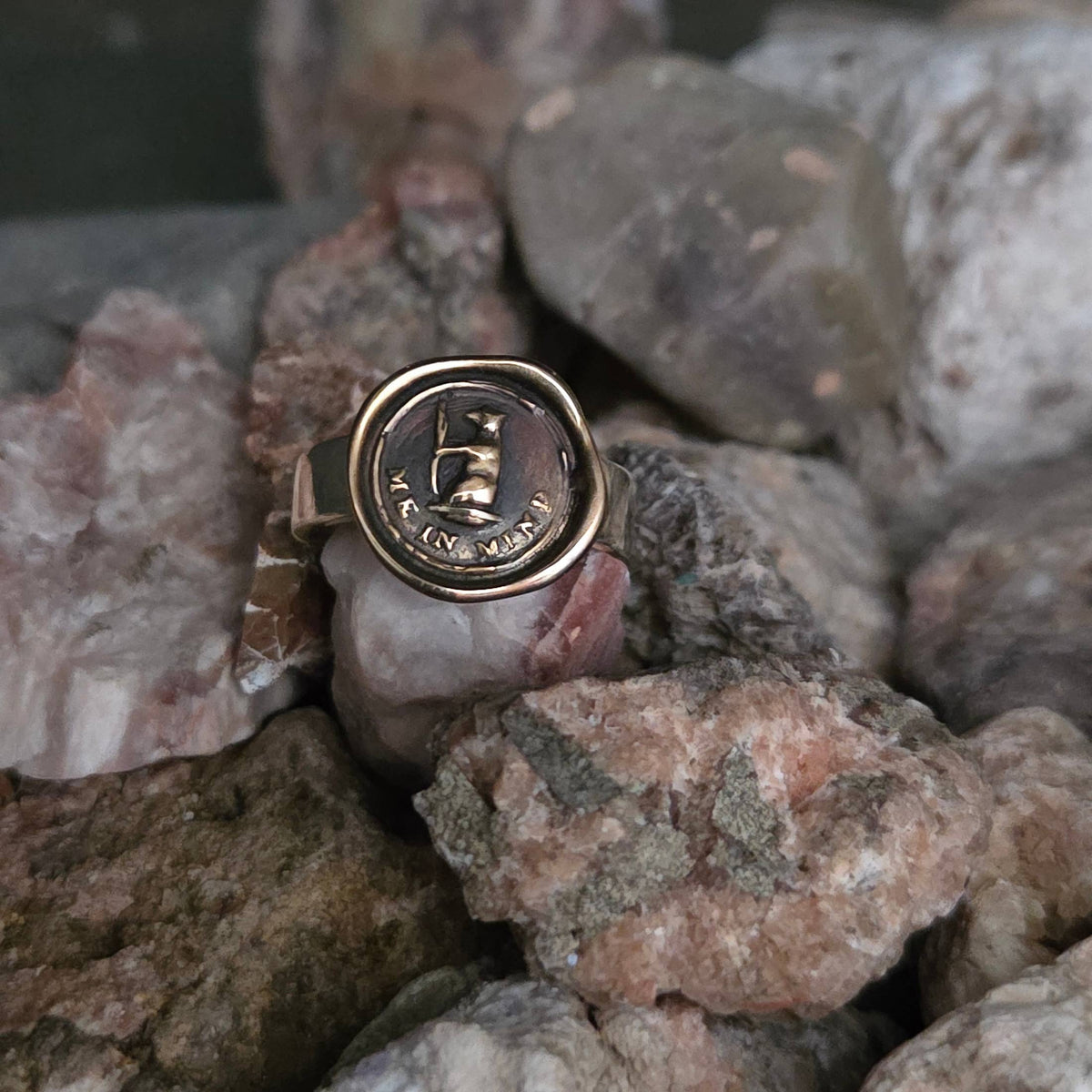 Bear Me In Mind Seal Ring, Bronze on Sterling, Size 4.5