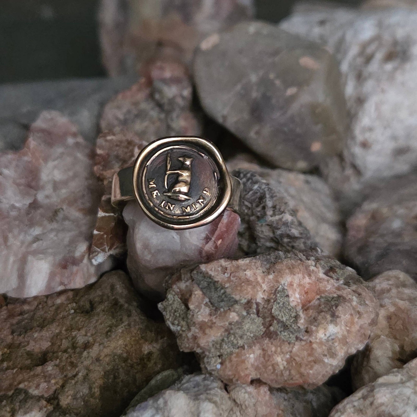 Bear Me In Mind Seal Ring, Bronze on Sterling, Size 4.5