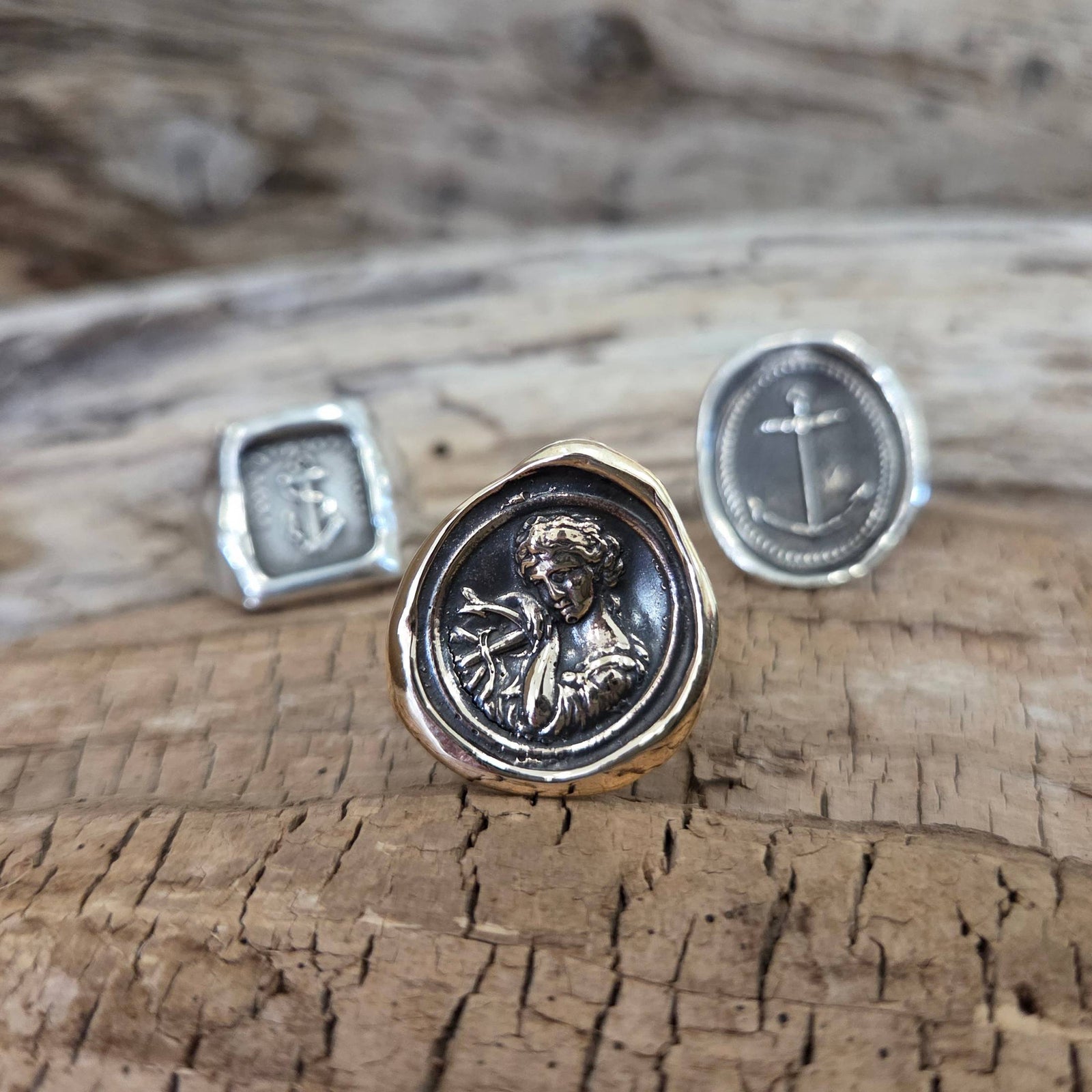Lady of the Sea Seal Ring, Bronze on Sterling, Size 8