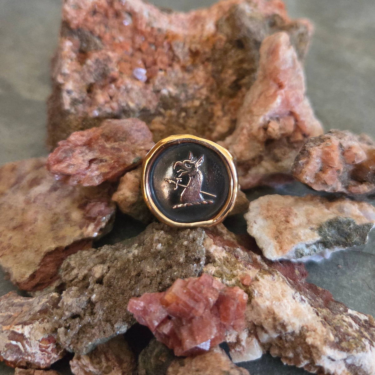 Gryphon Head and Sword Seal Ring, Bronze on Sterling, Size 7.5