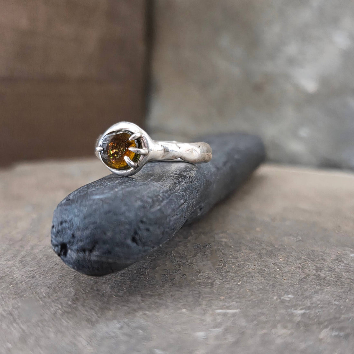 Fairytale Ring with Olive Tourmaline, Sterling Silver, Size 7.25