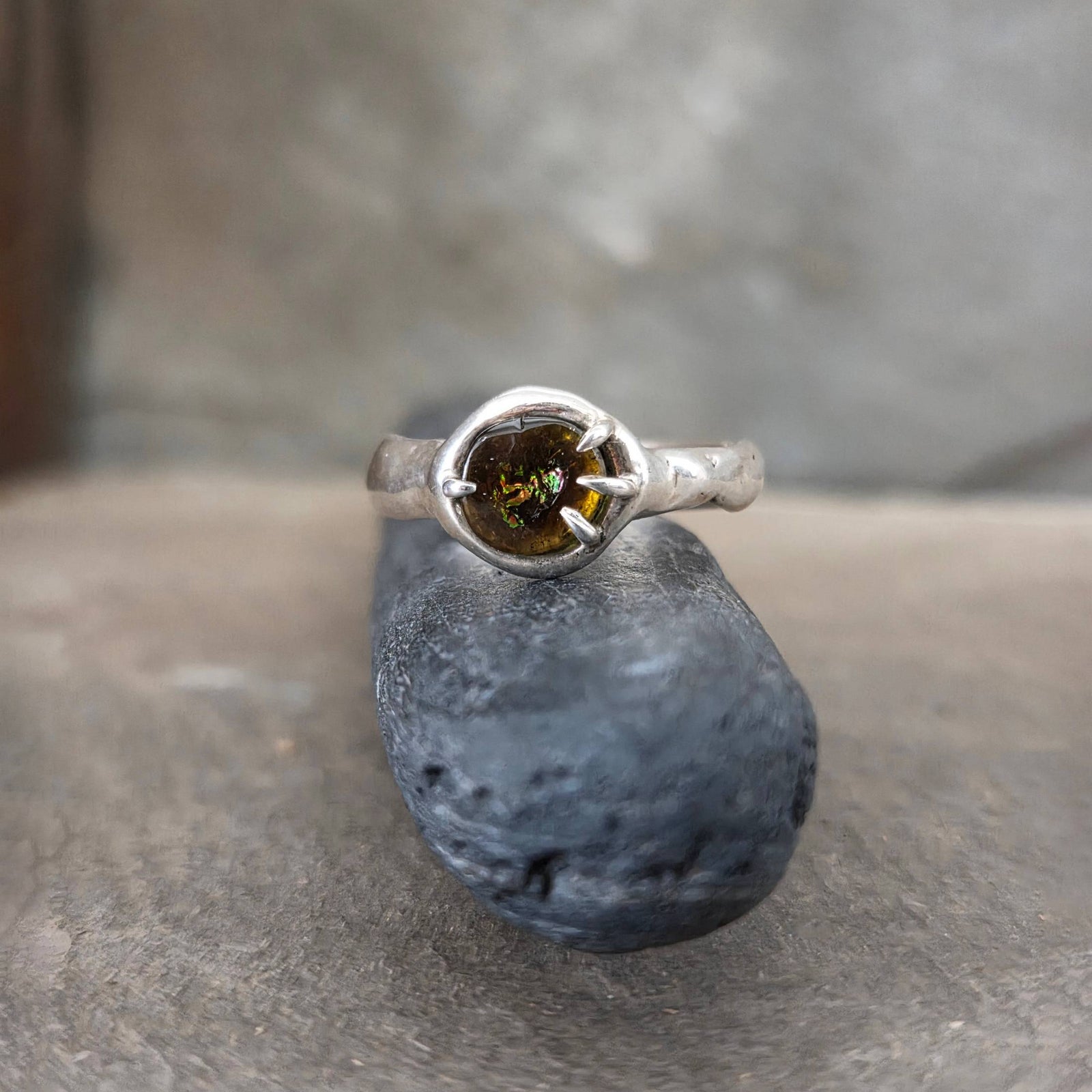 Fairytale Ring with Olive Tourmaline, Sterling Silver, Size 7.25