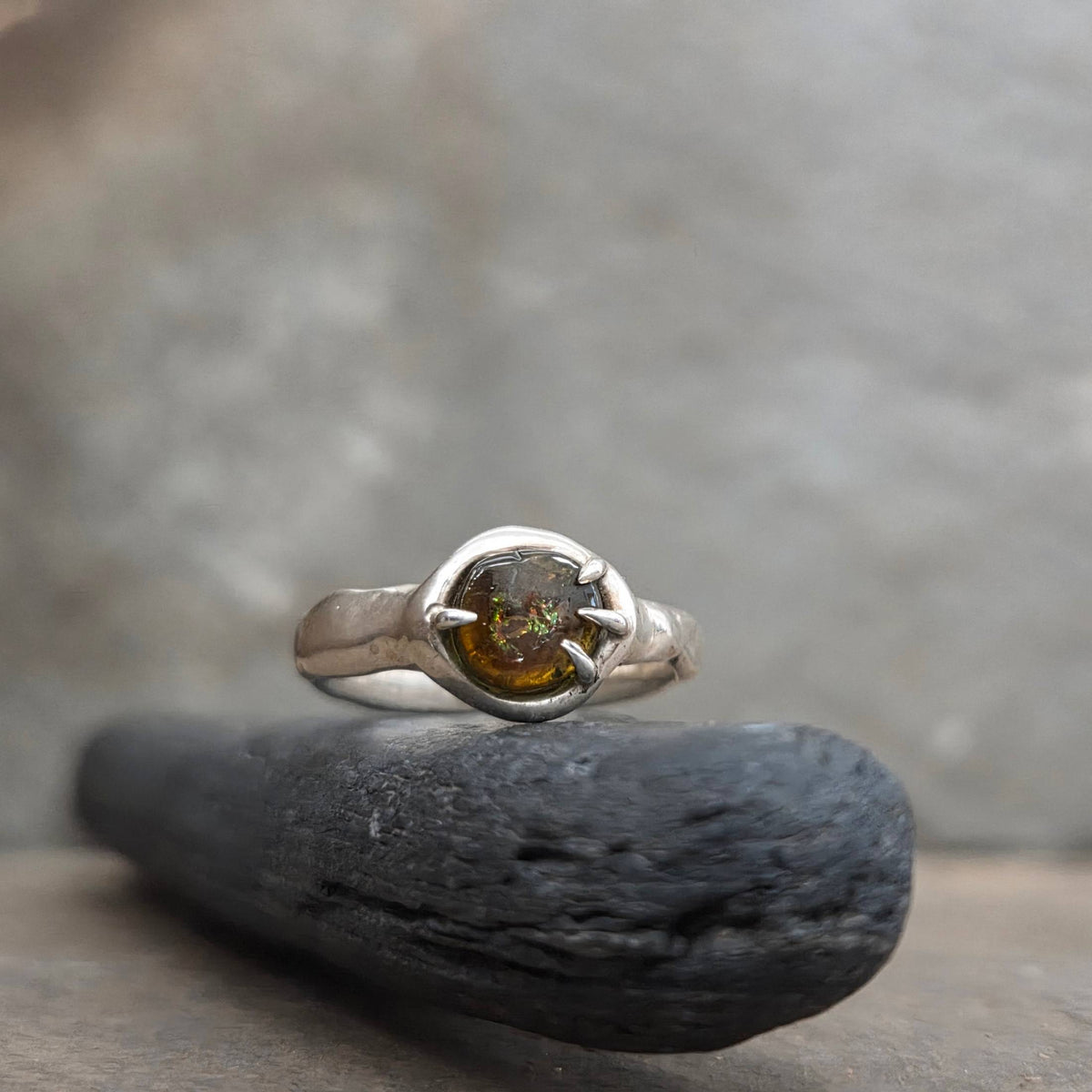 Fairytale Ring with Olive Tourmaline, Sterling Silver, Size 7.25