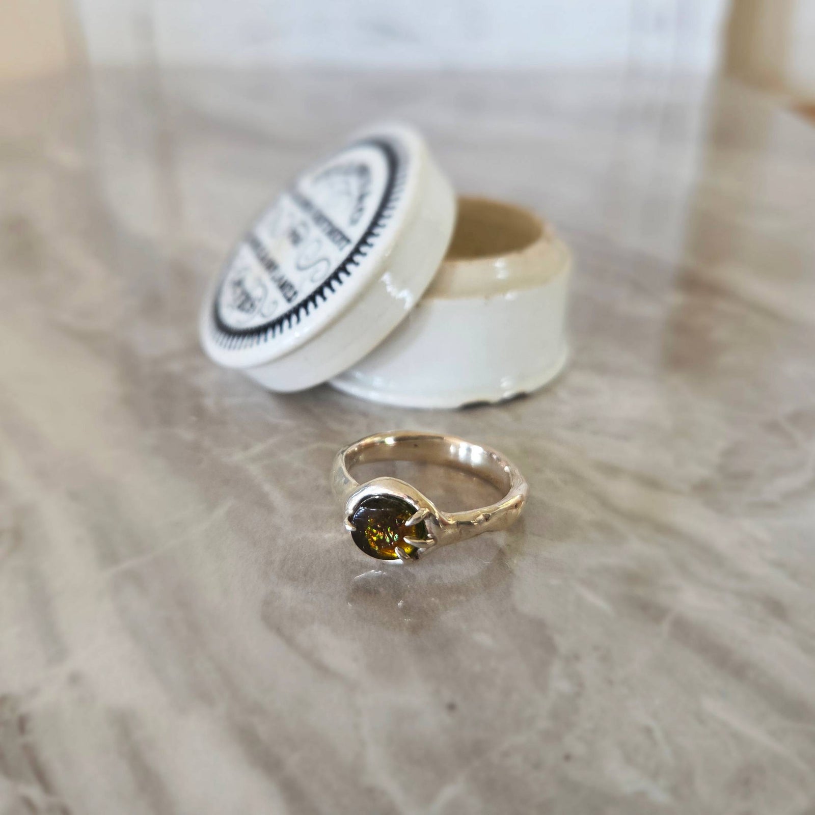 Fairytale Ring with Olive Tourmaline, Sterling Silver, Size 7.25