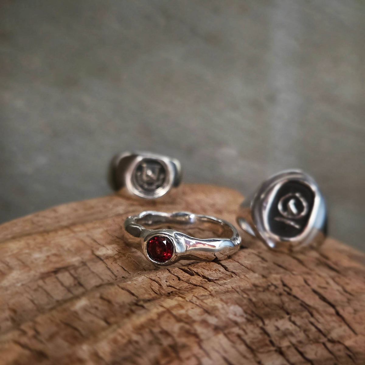 Fairytale Ring with Light Red Garnet, Sterling Silver, Size 9.5