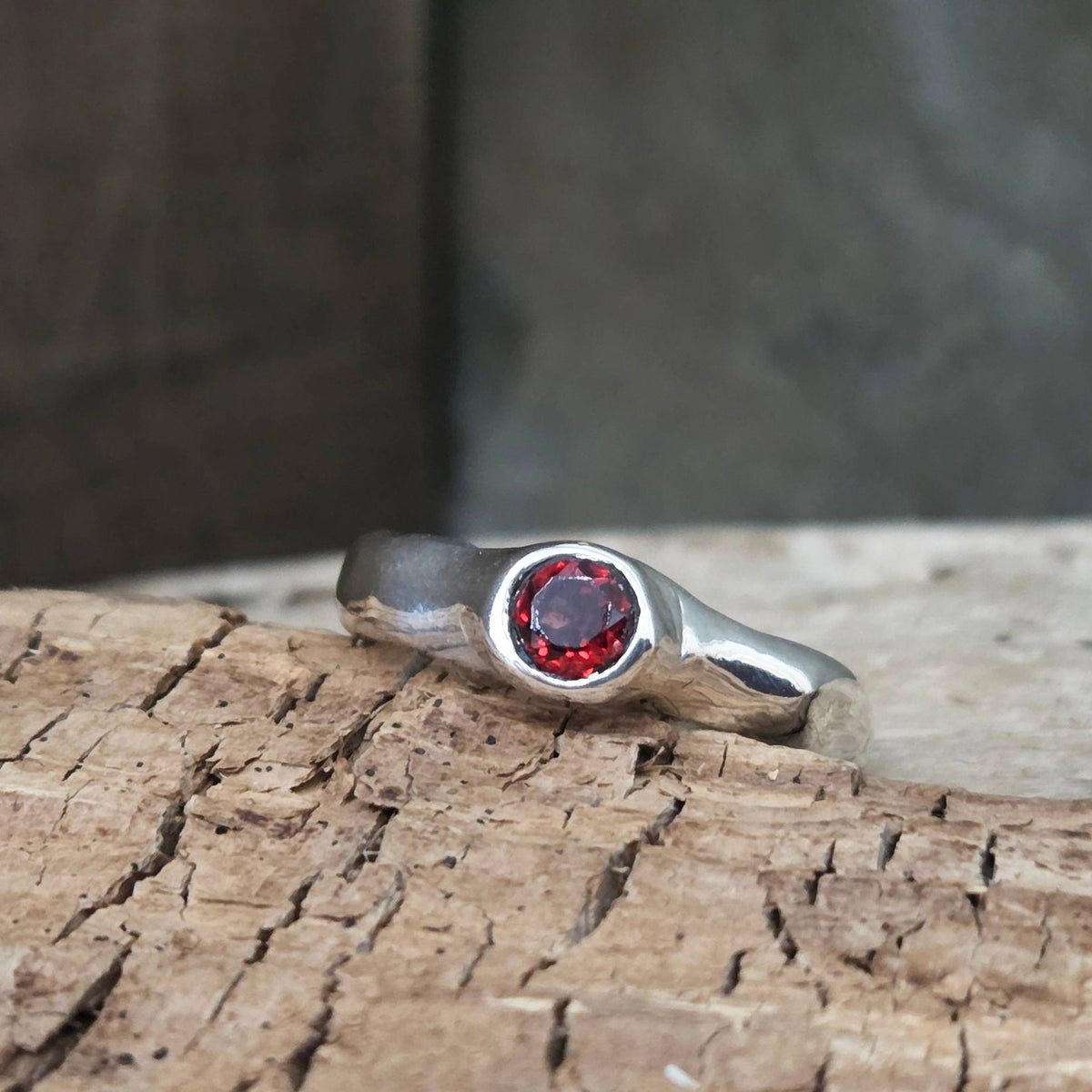 Fairytale Ring with Light Red Garnet, Sterling Silver, Size 9.5