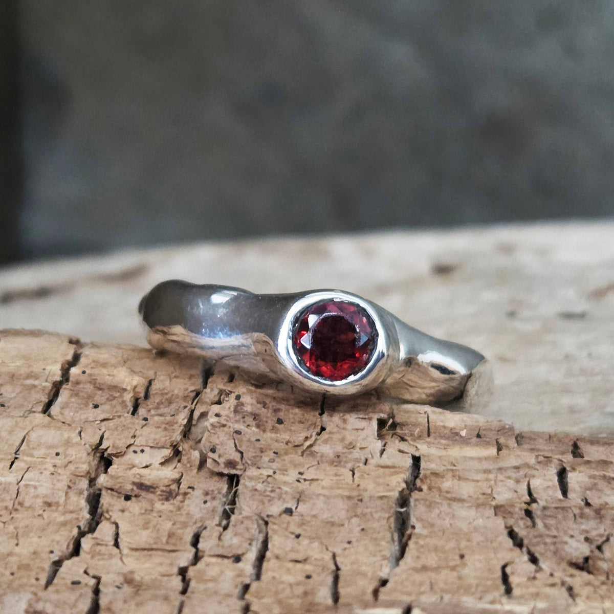 Fairytale Ring with Light Red Garnet, Sterling Silver, Size 9.5